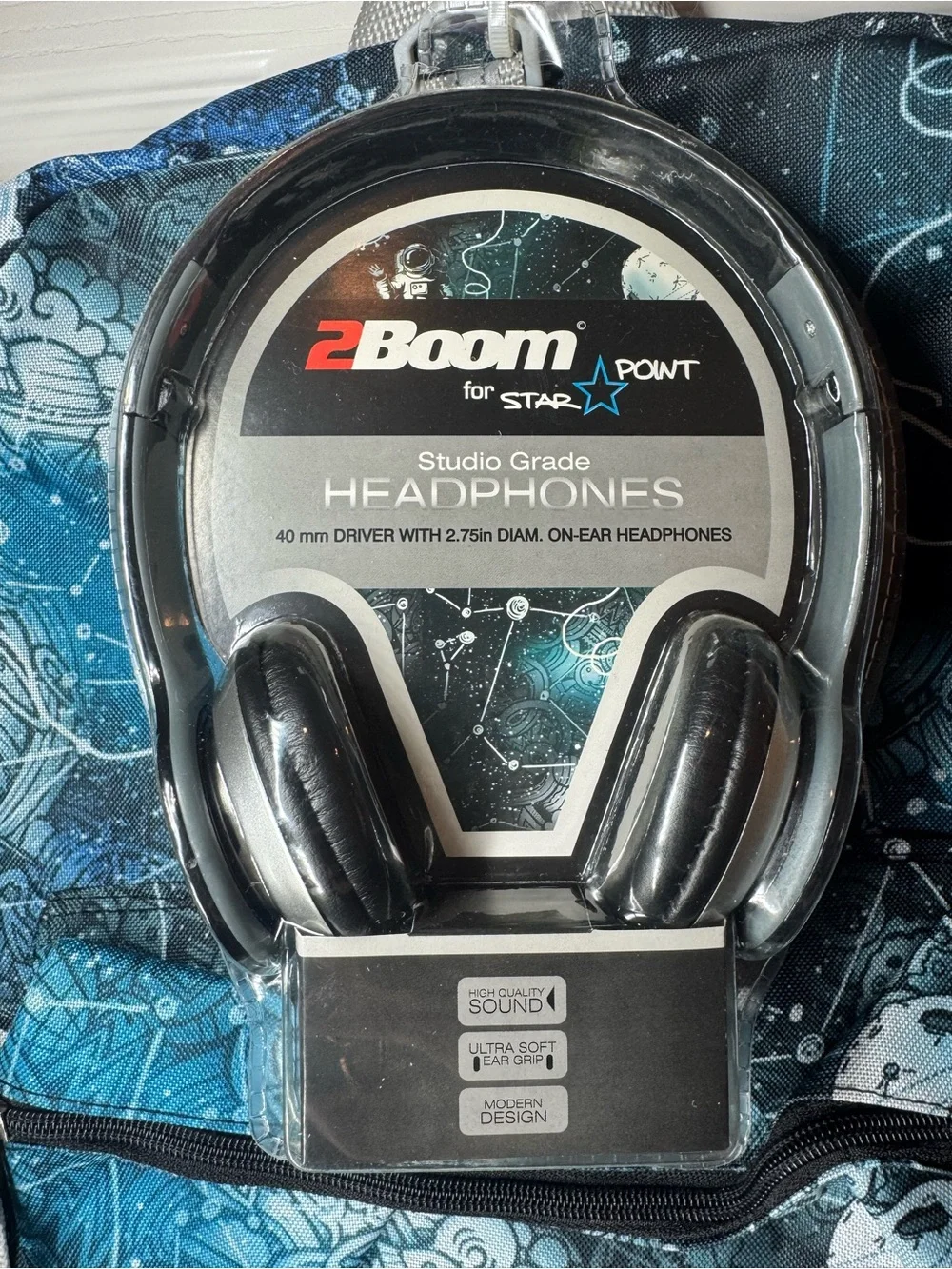StarPoint Blue Galaxy Backpack with On-ear 3.5mm plug Headphones (not bluetooth)